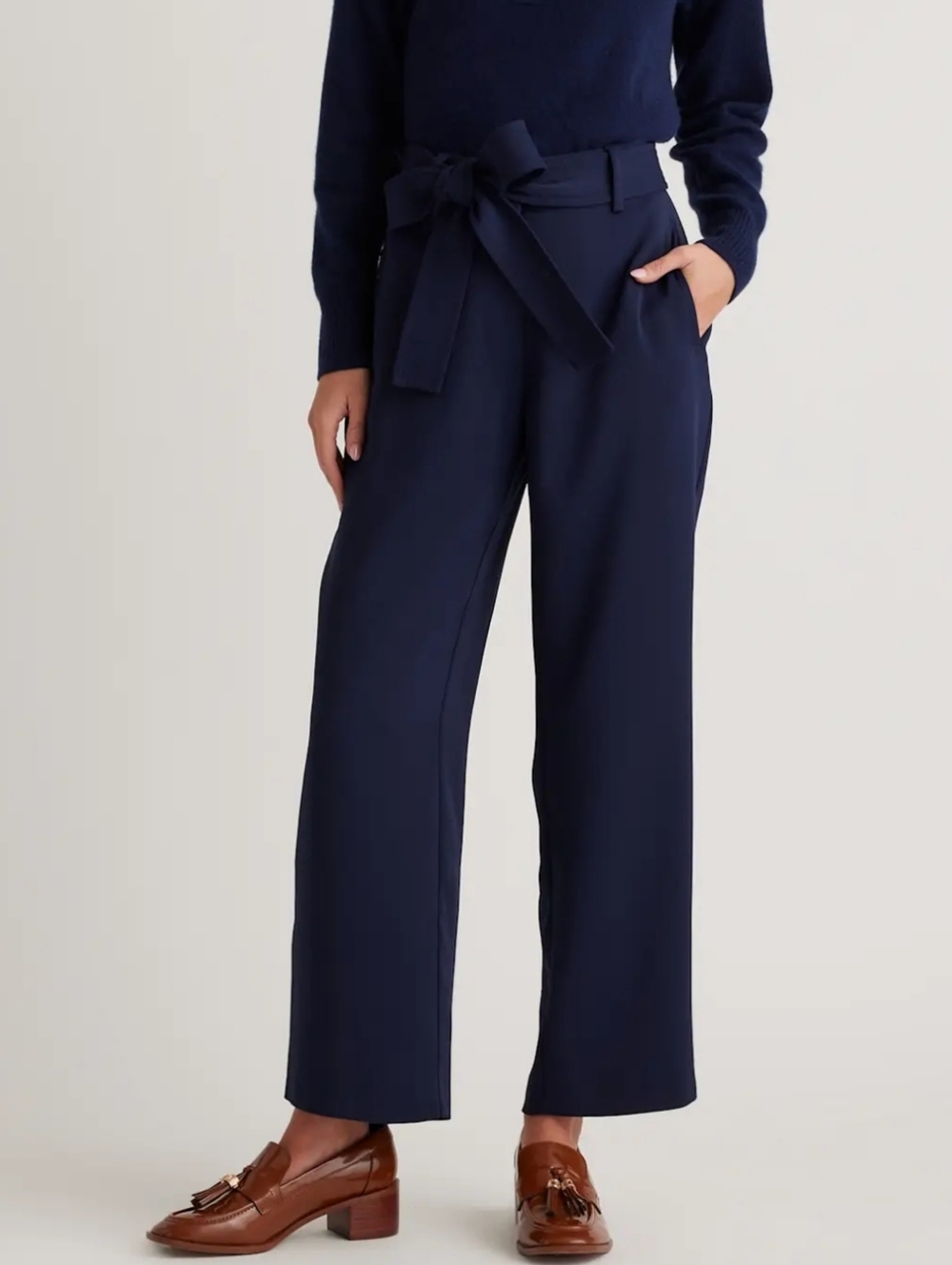 Quince Women's Stretch Crepe Navy Paperbag Pants Size 6